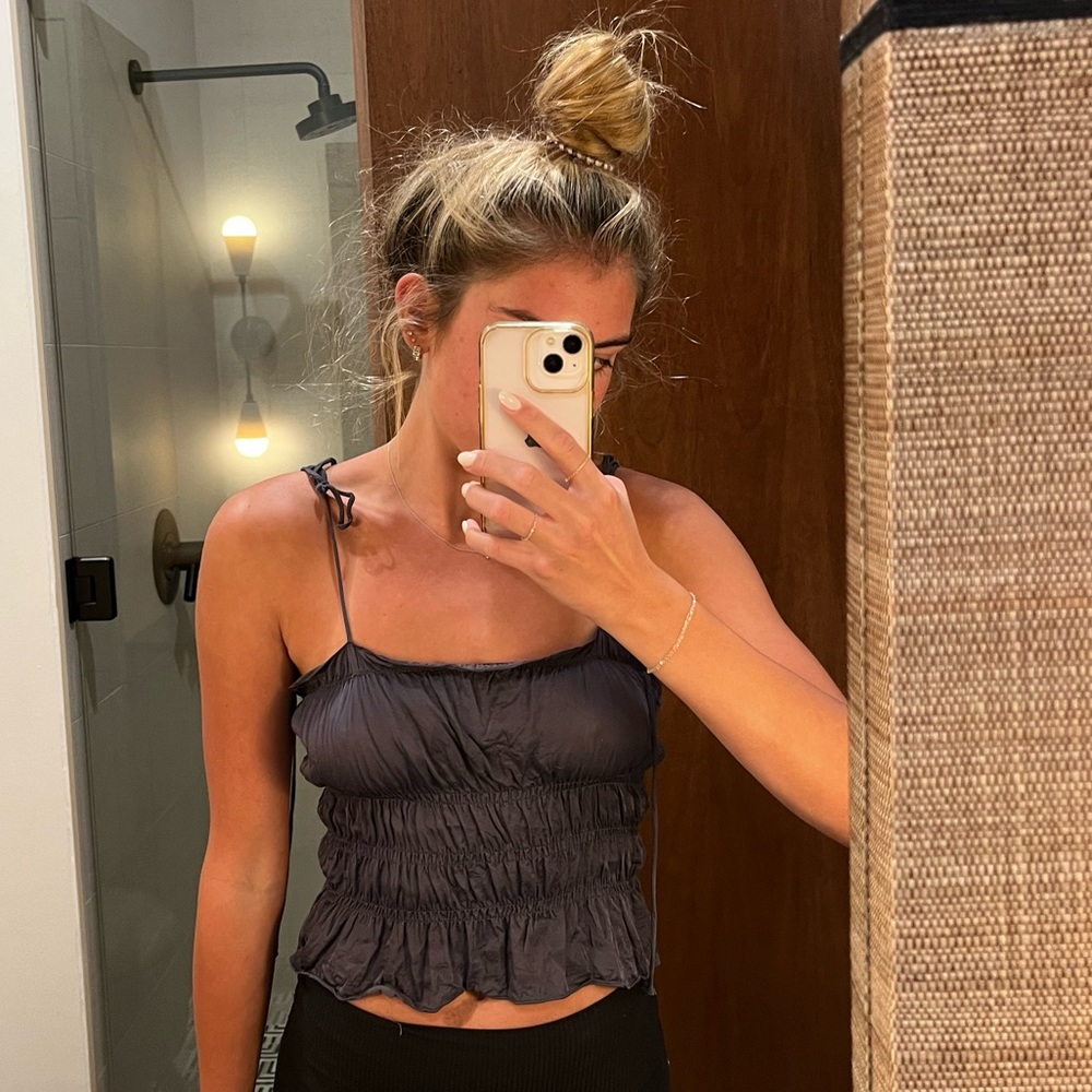 Olivaceous Satin Navy Tank Top